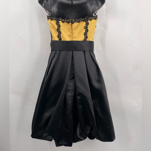 Vintage Betsey Johnson Evening Satin Dress Gold & Black Sleeveless Dress Size 4 - Picture 2 of 8